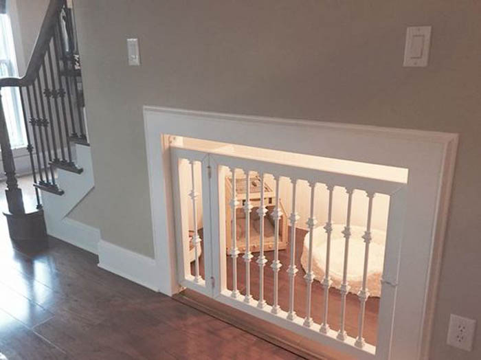 Set of stairs with a dog crate conversion underneath