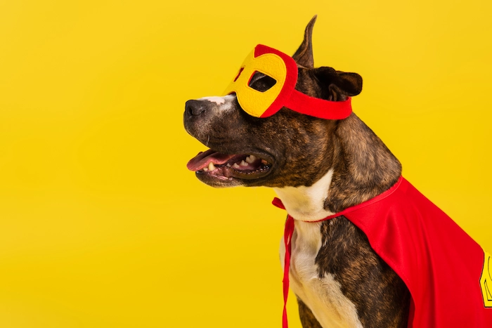 Dog in hero costume